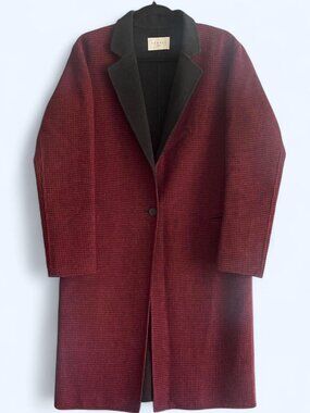 Sandro Burgundy super light wool coat with black collar  Size 2 / medium